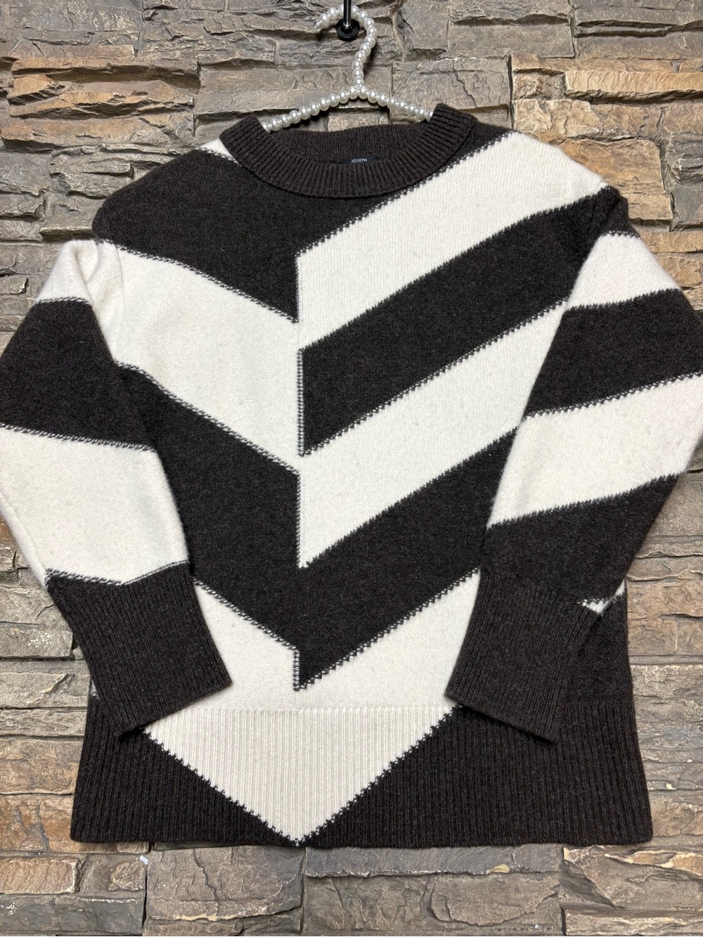 Joseph Women’s Chevron Knit Luxury Wool Sweater Sz Small Mock Neck Designer Warm
